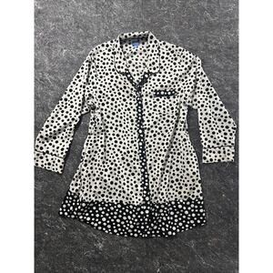 Simply Vera Vera Wang Dress Womens L Polkadots Black White Long Sleeves ButtonUp